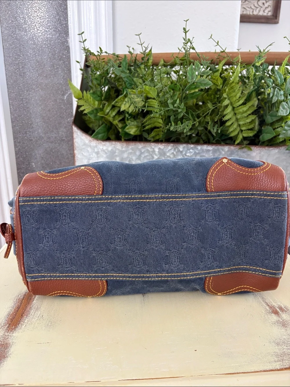 RARE Authentic Vintage Celine Macadam Denim Leather Satchel Michael Kors ERA
